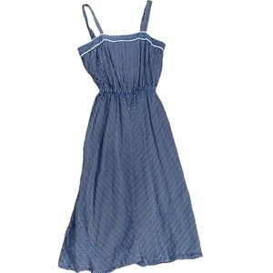PERFECT SUMMER VTG navy blue and white striped sleeveless cotton dress-CUTE! M